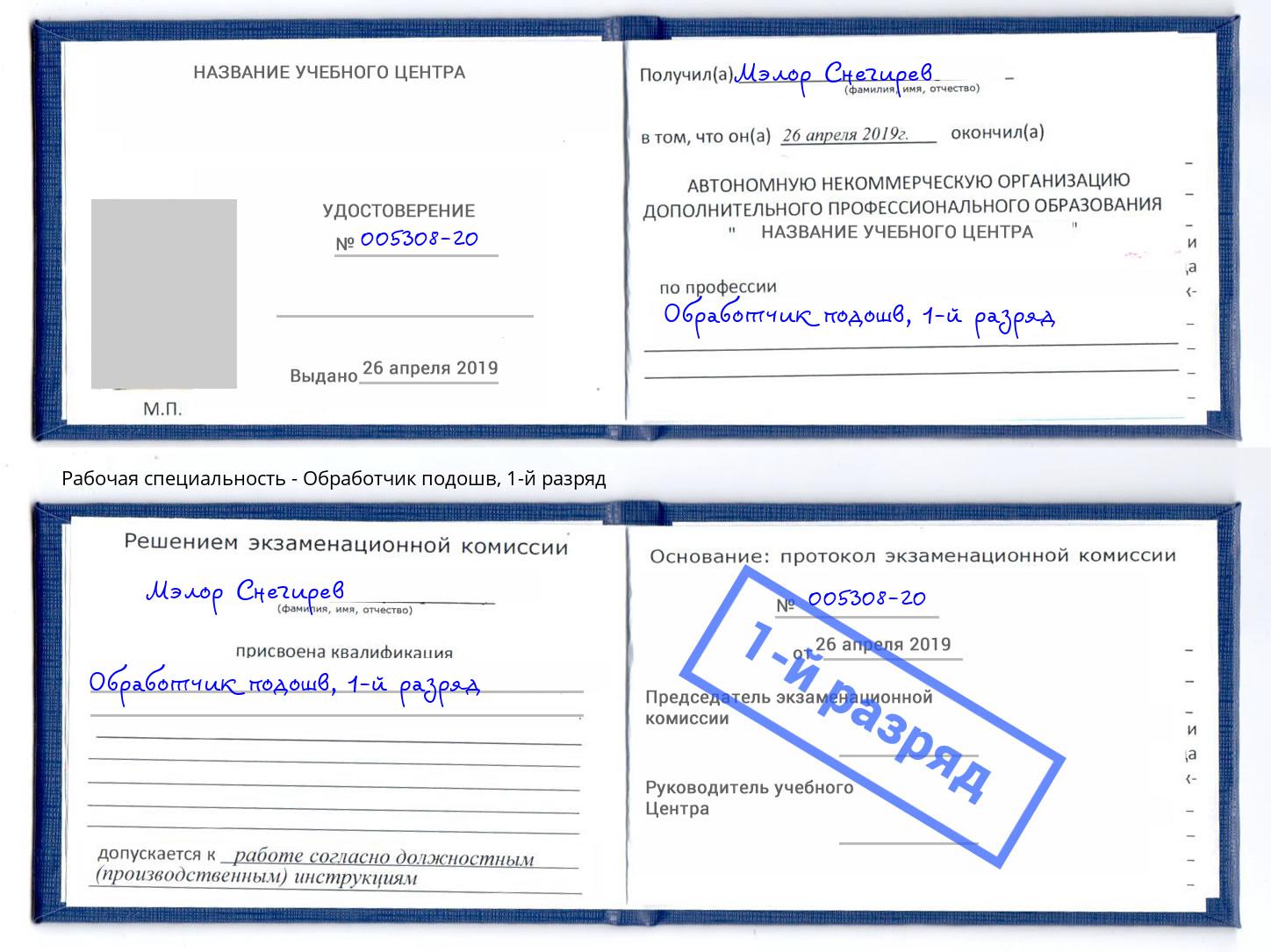 корочка 1-й разряд Обработчик подошв Белебей