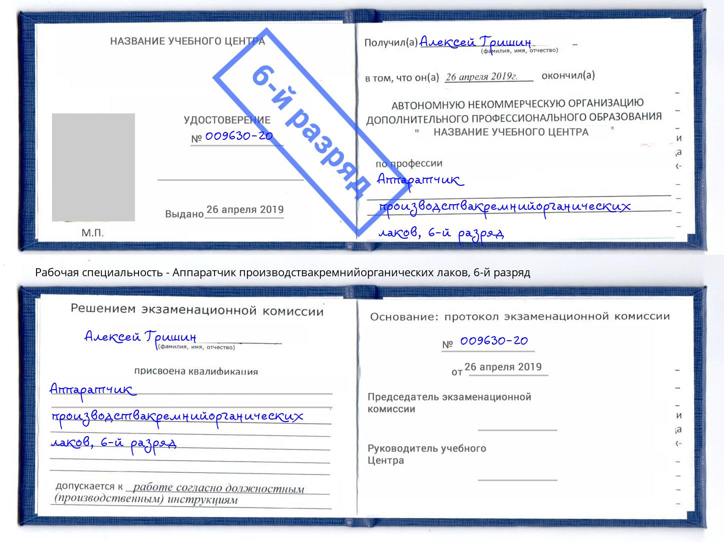 корочка 6-й разряд Аппаратчик производствакремнийорганических лаков Белебей