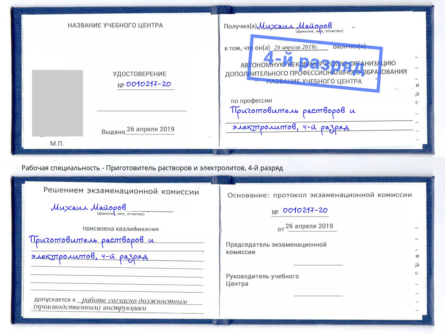 корочка 4-й разряд Приготовитель растворов и электролитов Белебей