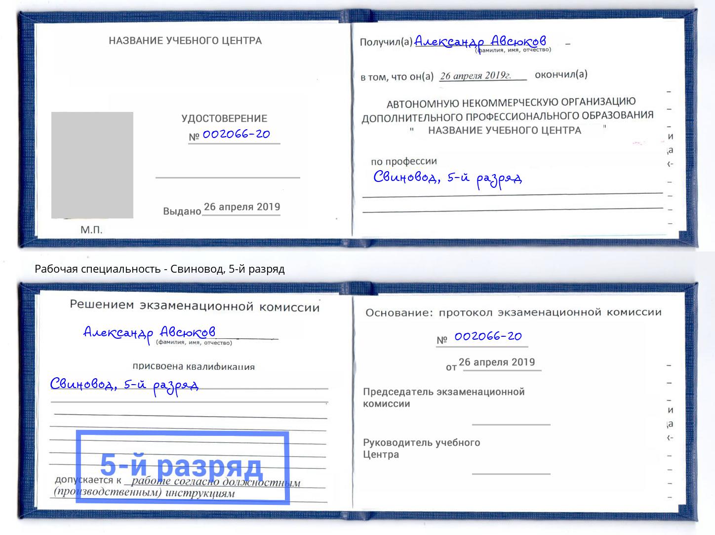 корочка 5-й разряд Свиновод Белебей