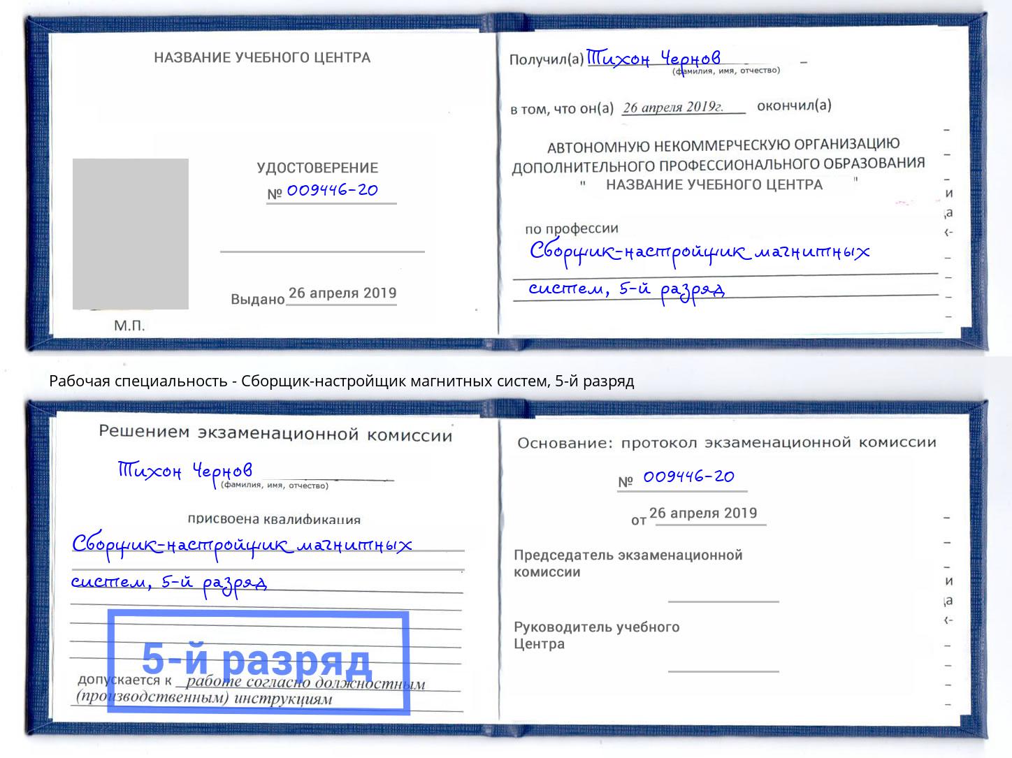 корочка 5-й разряд Сборщик-настройщик магнитных систем Белебей